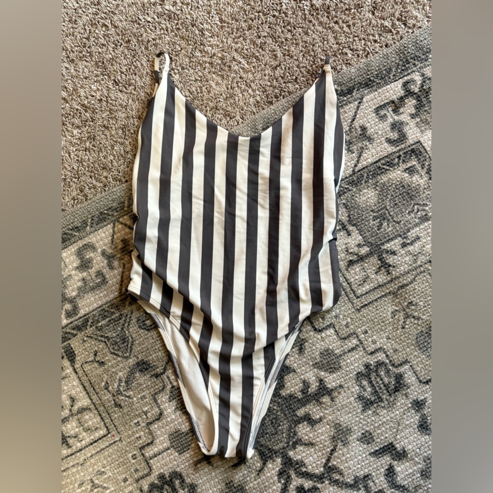 Aerie gray/white striped one piece swimsuit